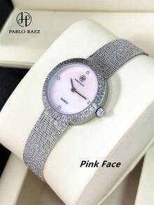 Pablo Raez Relógio de pulso feminino de luxo, cor verde, elegante e moderno, com pulseira de aço inoxidável resistente à água até 50 metros. Ideal para festas e ocasiões especiais. Um relógio elegante e casual com detalhes em diamante, perfeito para mulheres com estilo preppy e charmoso. - Tamanho Único - Ver 14