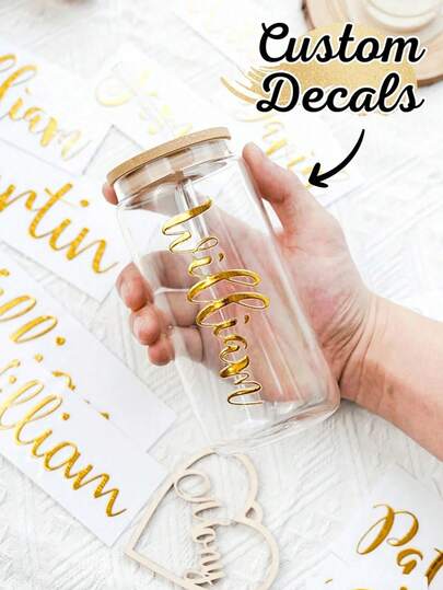 Customized Name Label Stickers, Personalized Name Stickers, 1-6 Inch Labels, Name Stickers, Personalized Stickers, Suitable For Wedding Party Decorations, Glass Name Stickers, Customized Gold Stickers, Gold UV Name Stickers, Date Stickers, DIY Gifts, Handmade Items, Birthday Gifts, Bridesmaid/Proposal Stickers