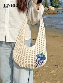 ENBEI 2026 Mode Frühling/Sommer Damen Retro Urlaubsstil Strandtasche, handgewebter Schulterriemen gehäkelte Blumen Große Kapazität faltbare Ausschnitt-Elegante Tragetasche, Reiseessentiell, geeignet für Dates, Ausflüge, Einkaufen, Urlaub, Sightseeing, perfektes Geschenk für Muttertag, Valentinstag oder Lehrertag - Verschiedenfarbig - Übersicht 3