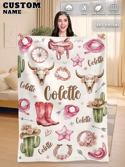 1pc Customizable Blanket, Multipurpose For Bedroom, Living Room Sofa, Outdoor Beach Camping, Pets, Personalized Family/Pet/Couple Text Printed Bedding Blanket, Personalized Christmas Gift, Family Gift, Birthday Gift, Gift For Friends, Women, Son/Daughter