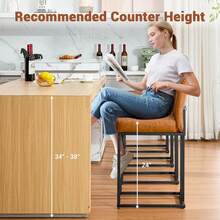 24 pulgadas alto contador de altura de la barra de taburete conjunto de 1, faux cuero de la barra con la espalda y el marco de metal, sin brazos tapiceado de la silla de la barra de taburete para la isla de la cocina comedor - Marrón - Ver 7