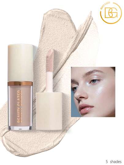 beauty glazed 液体高光，打造自然光泽，适用于面部和身体，防水保湿，持久亮泽，轮廓修饰配方，配有化妆海绵涂抹器，使用方便。