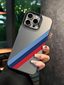 Ốp điện thoại IMD Laser Striped mới, thiết kế sáng tạo và thời trang, tông màu bạc kim loại với họa tiết sọc chéo màu xanh nhạt, xanh đậm và đỏ, kiểu dáng cổ điển, chống sốc và chống trượt, tương thích với iPhone 17/17Air/17Pro/17ProMax, 16/16Plus/16ProMax, 15.14, 13, 12, 11 Series - màu đen - Xem 2