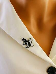 3pcs Creative Cartoon Matchstick Figure Shaped Black & White Enamel Pin Set, Personalized Funny English Letter Metal Brooch Accessories - Black and White - View 2