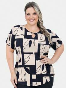 Kit Of 2 Women's Plus Size T-Shirts, Curvy Style, Assorted Prints, Summer, Short Sleeve - 彩色 - 查看 2