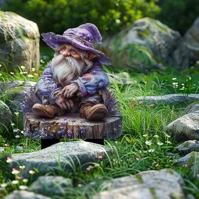 Purple Gnome Garden Stake, 2D Acrylic Outdoor Decor, Whimsical Yard Art, Weatherproof Lawn Ornament, Enchanting Patio Decoration, Fairy Garden Accessory, Tree Stump Gnome Statue Insert, Rustic Outdoor Landscape Accent