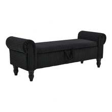 51.5 Inch Storage Bench For Bedroom End Of Bed, Bedroom Bench Mid-Century Upholstered Bed Bench With Rolled Armed, Ottoman Storage, Bench With Storage For Bedroom, Bedroom Essentials - Black-corduroy - View 9