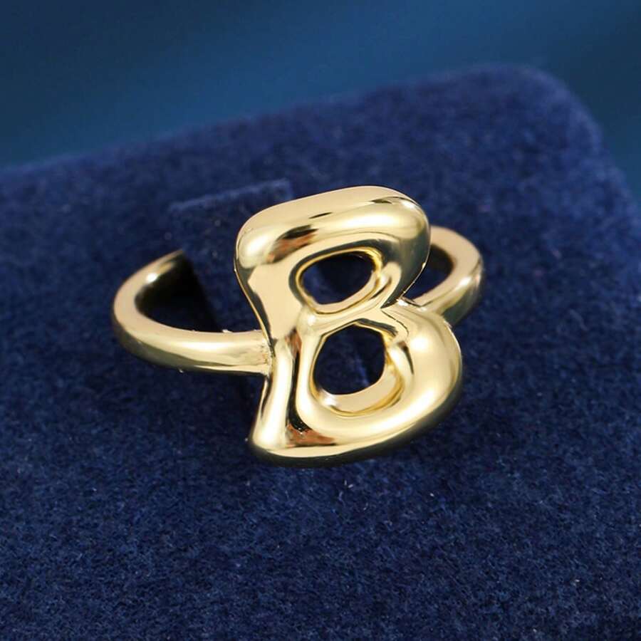 1pc Minimalist Letter Design Adjustable Open Ring For Women - Multicolor - View 1