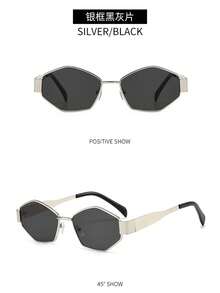 1 Pair Retro Rhombus Metal Fashion Glasses, Versatile For Summer Beach Trips - Grey - View 5