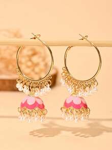 1pair Fashionable Faux Pearl Jhumka Earrings,Big Hoop With Beads Pendant Jewelry Suitable For Women's Daily,Wedding, Banquet, Party Wear/As Festive Gift - Pendants - View 2