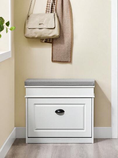 SoBuy Shoe Bench With Seat Cushion, Storage Space, Shoe Cabinet, Shoe Rack, Narrow, Space-Saving Bench With Storage Space For Hallway, Living Room, Bedroom, White Vintage Wood Grain Effect FSR82