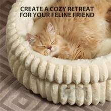 Comfortable Round Cats Bed For Indoor Cats And Small Dog Resting Washable Soft Plush Pet Bed With Removeable Cushion Plush Bed(Brown/Green/Beige/Grey) - Màu be - Xem 5