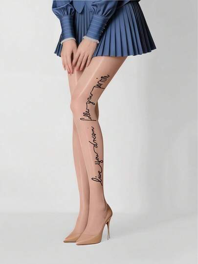 1 Piece Women's Skin Tone Side Letter Horse Oil Stockings High Elastic Comfortable Pantyhose Versatile For Daily Wear And Parties