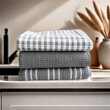 3pcs/Set Bathroom Towel Set - Modern Striped And Plaid Design, Dish Cloths, Kitchen Dish Towels - Multicolor - View 1