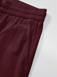 Men's Corduroy Lightweight Casual Trousers For Spring And Summer, Comfortable To Wear, With Drawstring And Pockets, Machine Washable. - 酒紅色 - 查看 4