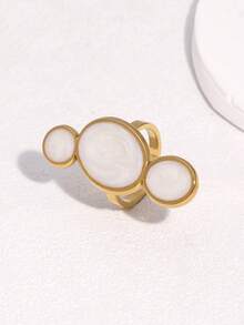 1pc Fashionable Minimalist Exaggerated Design Plated Gold Drip Oil Stainless Steel Geometric Pattern Open Ring, Suitable For Women's Daily, Party, And Date Wear - Open Ring - View 3