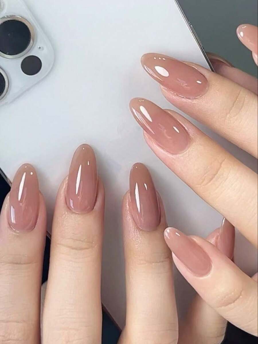 30pcs Nude Almond-Shaped Press-On Nails, Fashionable & Elegant False Nails Suitable For Women, Parties, Daily Wear, Easy To Apply & Reusable, Includes Jelly Gel & Nail File - Dusty Pink - View 1
