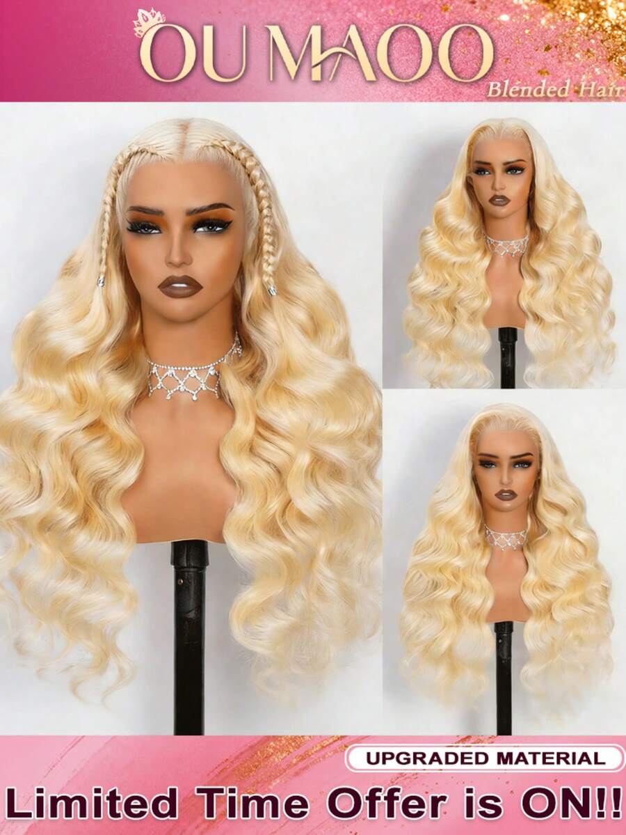 200% High Density Body Wave Lace Front Wigs Human Blended Hair -34 Inch Lace Front Wig Human Blended Hair13x4 5x5 13x6 HD Lace Front Human Blended Hair Glueless Wig For Women, Pre-Plucked With Baby Hair, No Glue & Ready To Wear - 613 - View 1