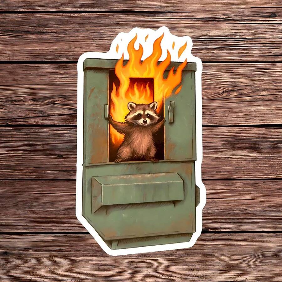 1张垃圾桶着火浣熊贴纸，趣味“一切都好”笔记本电脑贴纸，浣熊乙烯基贴纸，烧胎礼物，防水即撕即贴水瓶贴纸，心理健康保温杯贴纸，潮流讽刺笔记本贴纸，送给混乱爱好者的完美礼物，手绘浣熊汽车贴纸，易贴可爱笔记本电脑乙烯基贴纸，火焰表情包水瓶贴纸，复古烧胎计划本装饰，神经质保温杯乙烯基贴纸，送给过度思考者的理想礼物 - S1819 - 查看 1