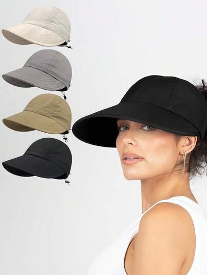 1pc Women's Foldable Wide Brim Sun Hat, UPF 50+ Beach Sun Protection Hat, Suitable For Outdoor Sports