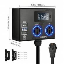 Divisor para secadora y vehículo eléctrico, indicador LED de 3 colores, distribución de energía inteligente de 240 V, con enchufe NEMA 10-30, dos tomas de corriente NEMA 10-30, pantalla LCD de 3,4 pulgadas, máx. 24 A para secadora y vehículo eléctrico, probado según el estándar ETL - Negro - Ver 10