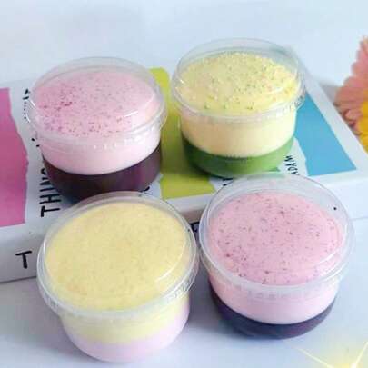 柔软粘稠的仿真布丁杯PU慢回弹触感挤压玩具，学生和上班族减压解压玩具