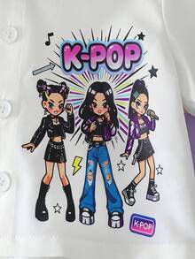 2pcs Girls Cartoon Character Print Shirt + Pleated Skirt Set, Fashionable Outfit For Weekend Shopping, Family Gathering, Outdoor Activities, Birthday Party, Parent-Child Outing, Daily Wear - Multicolor - View 6