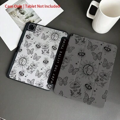 Mysterious Line Art Tablet Protective Case With Tri-Fold Stand - Shock-Proof Protective Cover, Black Bohemian Style Protective Case With Pencil Slot, Suitable For 10.9/10.2/Air 5th Gen/Pro11/10th/9.7/Air 2/(7th Gen)/(8th Gen)/Air 4/5/Pro 11/10th Generation 10.9 Inch 2022 Model/Air 13(M3 2025)/Air 11(M3 2025)/Air 11(M3 2025)/11(A16 2025), Auto Sleep/Wake Function, Fashionable Tablet Accessory