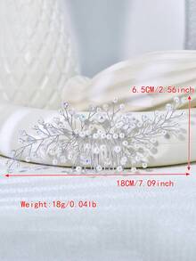 1pc Luxury Faux Crystal & Pearl Hair Comb, Bridal Headband Suitable For Weddings, Parties, Galas, And Daily Wear - Silver - View 4