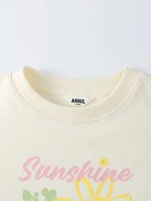 Annil 女童圆领长袖短款卫衣，春季新款，可爱甜美印花，弹性宽松版型 - 梔子白 - 查看 3