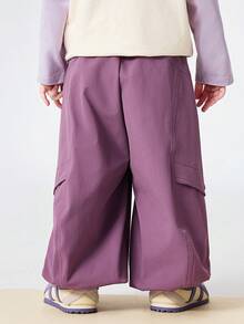 mini bala Young Girl Straight-Leg Pants, Structured Fit, Water-Resistant, Non-Binding Waist, Comfortable Spring Pants 2026 - Purple - View 3