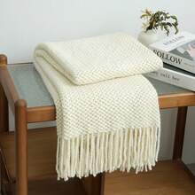 A Solid Color Particle Knitted Blanket, Nordic Style Acrylic Rectangular Office Nap Sofa Blanket Air Conditioning Blanket Knitted Small Blanket Shawl Cover Blanket Blanket Bed End Blanket - 網格米色 - 查看 8