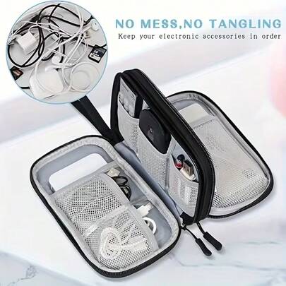 Portable Zipper Cable Organizer Bag (Computer Organizer), Multi-Compartment Cable And Wire Storage Box, High-Quality Material, No Power Required, Mini Portable Charger And Travel Accessory Organizer, Suitable For Earphones, Data Cables And Chargers - Perfect Holiday Gift