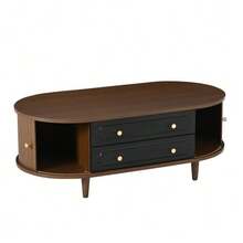 Coffee Table 100 X 50 X 36 Cm, Walnut Finish. Coffee Table With Two Drawers, Console Table With Roll-Up Door, Side Table, Living Room Table With 4 Legs, Walnut And Black Finish. - Brown - View 8