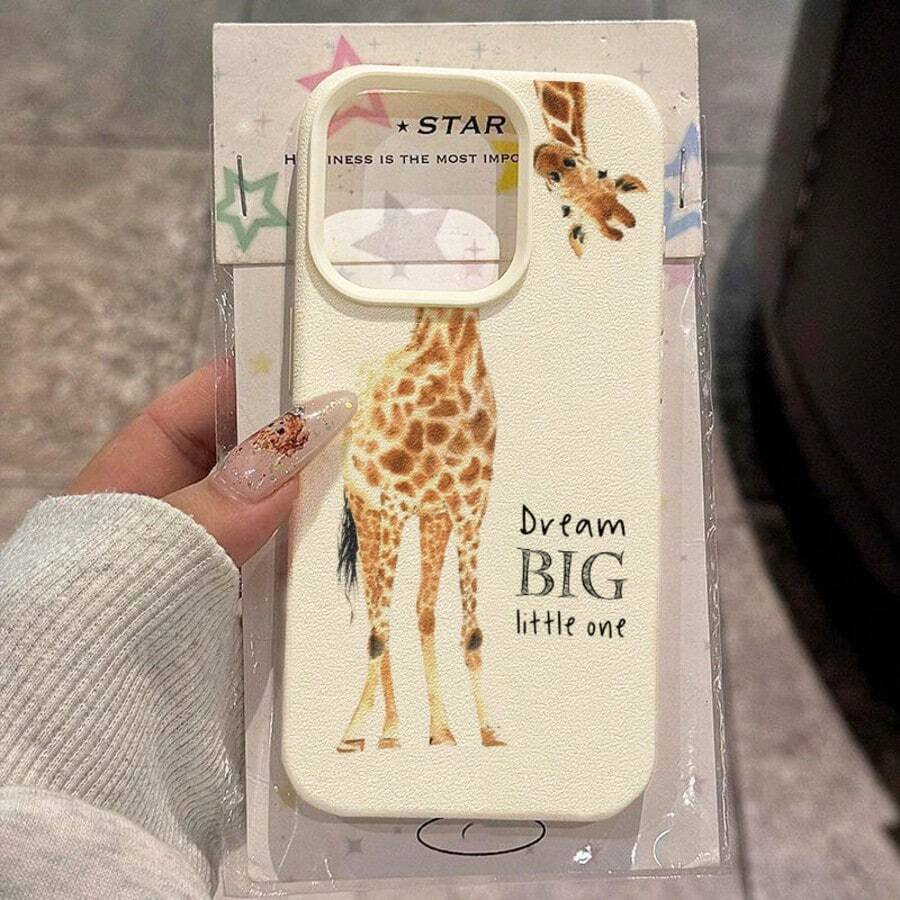 Slogan 1pc TPU Material Cute & Inspiring Giraffe Pattern Phone Case, Compatible With IPhone 17 Pro Max/17/16 Pro Max/15/13/12/11, S20 FE/A15/S24/A55, Note 11/Note 12/Note 13 Pro, Full-Body Shockproof Soft Protective Cover - White - View 1