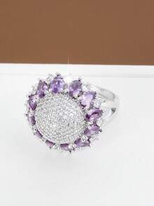 1pc Creative Sunflower Design Cubic Zirconia Inlaid Fashion Ring For Women - Multicolor - View 16
