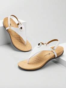 Athlefit Women's Orthopedic Sandals Thong Dressy T-Strap Orthotic Comfortable Casual Summer Arch Support Sandals - 白色 - 查看 3