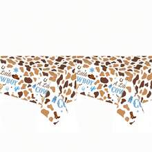1pc Western Cowboy Theme Disposable Plastic Rectangular Tablecloth, Suitable For Cowboy Theme Birthday Party Decoration, Size 54"X108" - Multicolor - View 6