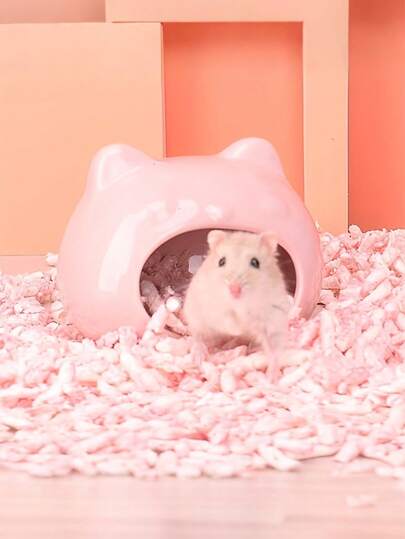 陶瓷仓鼠笼，带通风蛋形隧道，冬暖夏凉，易于清洁的陶瓷窝，适合小型宠物，可爱的猫形设计为宠物创造舒适的睡眠空间。