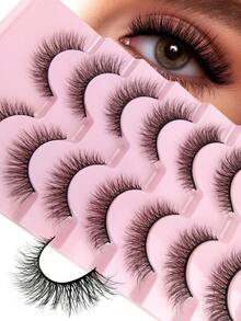 7 Pairs Soft Natural Lashes Crossed Faux Mink Eyelash Wispy Fluffy Curly Cat Eye False Eyelashes Natural Look Faux Mink Lashes Makeup Tool Lashes Strip Lashes,Lashes,Eyelashes,Fake Lashes - Natural Lashes - View 2