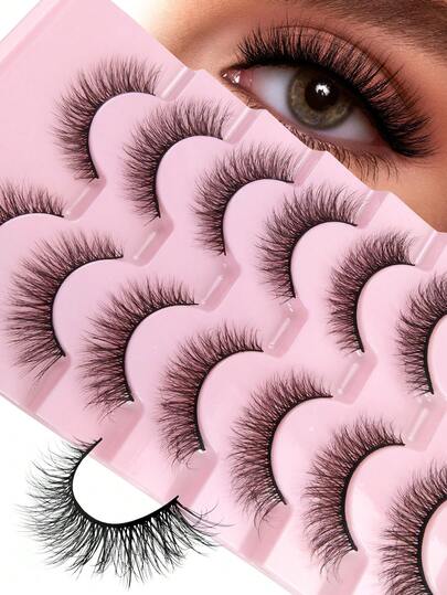 7 Pairs Soft Natural Lashes Crossed Faux Mink Eyelash Wispy Fluffy Curly Cat Eye False Eyelashes Natural Look Faux Mink Lashes Makeup Tool Lashes Strip Lashes,Lashes,Eyelashes,Fake Lashes