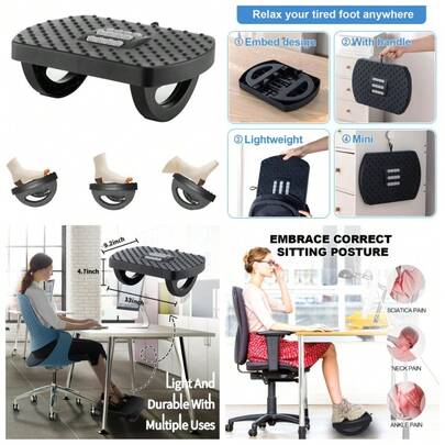 Ergonomic Under Desk Footrest With Rocking Base And Massage Roller Portable Office Foot Stool For Leg Pain Relief At Work Or Home