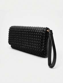 2026新款编织手提包，优雅单肩翻盖包，简约托特包，百搭奢华艺术包 - 黑色 - 查看 4