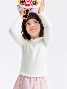 Annil [New Year's] Tween Girl Stand Collar Sweater, Spring/New Year Style, New Chinese Style, Knitwear - White Toffee - View 2