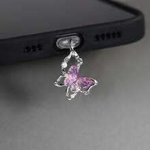 Elegant Butterfly Faux Pearl Rhinestone Phone Dust Plug - Cute Dust Plug Charm Compatible With IPhone/Type-C, Valentine's Day Gift For Women - A - View 5