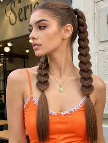 20-Inch, 2 Pieces Hand-Braided Ponytail Synthetic Hair Extensions, Multiple Colors Available, Ideal For Women's Daily Use - Multicolor - View 5