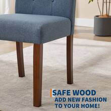 Juego de 2 sillas de comedor Parsons con botones capitoné - Sillas de cocina tapizadas de tela con patas de madera y asientos acolchados - Muebles de cocina para sala de estar (azul) - Azul Marino - Ver 8