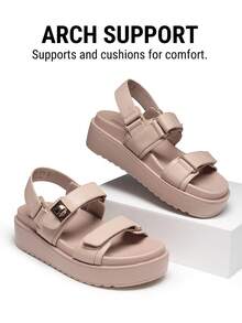 Sandalias de Cuña para Mujer Plataforma Cómoda Punta Redonda con Correas Ajustables Verano - Albaricoque - Ver 7