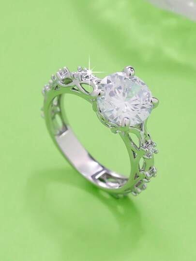 1pc Round Synthetic Zirconia Ring For Women, Versatile For Daily Wear, Suitable For Parties/Weddings, Perfect Gift For Valentine's Day/Thanksgiving/Christmas/New Year