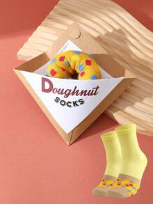 1双多色中筒袜礼品套装，男女通用情侣款，柔软甜甜圈设计新奇袜子，创意美食灵感独特设计，舒适百搭 - 彩色 - 查看 12